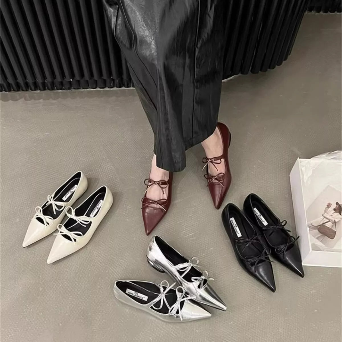 Bow Pointed Toe Flats - Premium variable from Tooksie - Just $62.99! Shop now at Tooksie