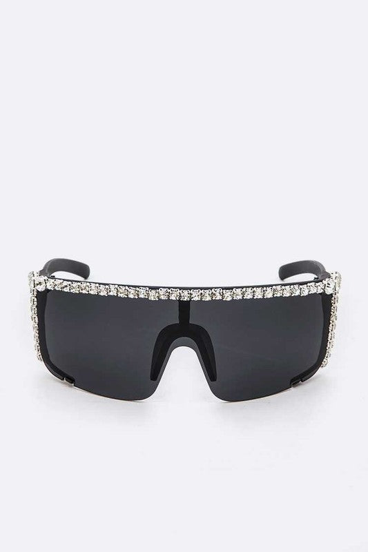 Rhinestone Shield Sunglasses - Premium variable from Tooksie - Just $46.99! Shop now at Tooksie