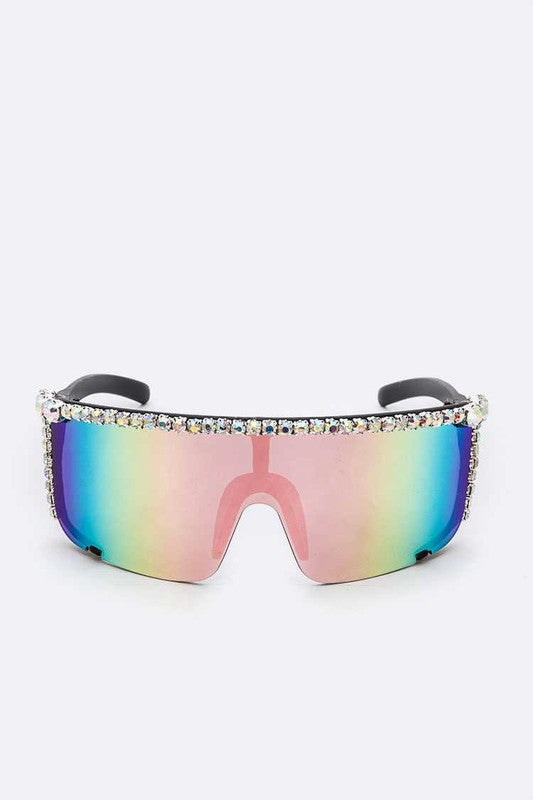 Rhinestone Shield Sunglasses - Premium variable from Tooksie - Just $46.99! Shop now at Tooksie