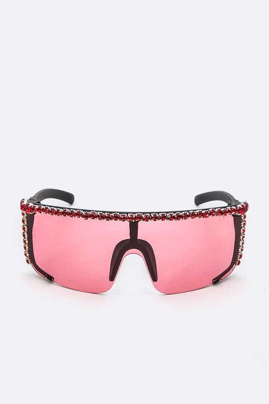 Rhinestone Shield Sunglasses - Premium variable from Tooksie - Just $46.99! Shop now at Tooksie