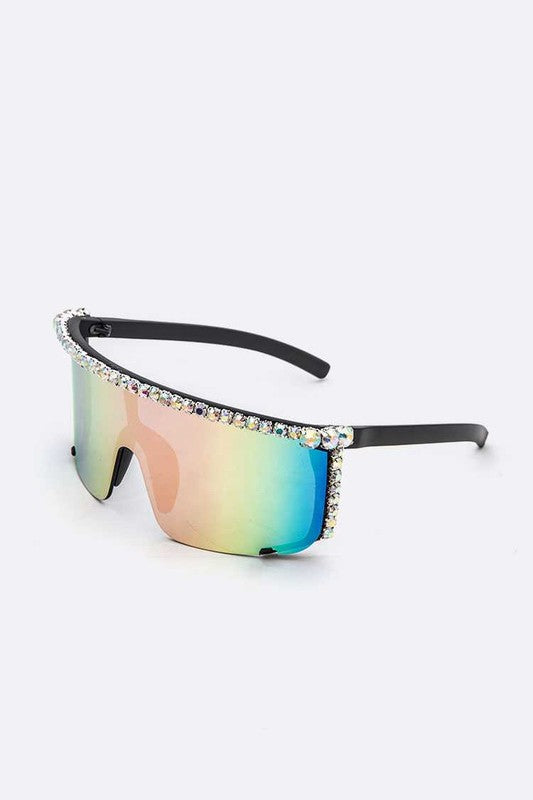 Rhinestone Shield Sunglasses - Premium variable from Tooksie - Just $46.99! Shop now at Tooksie