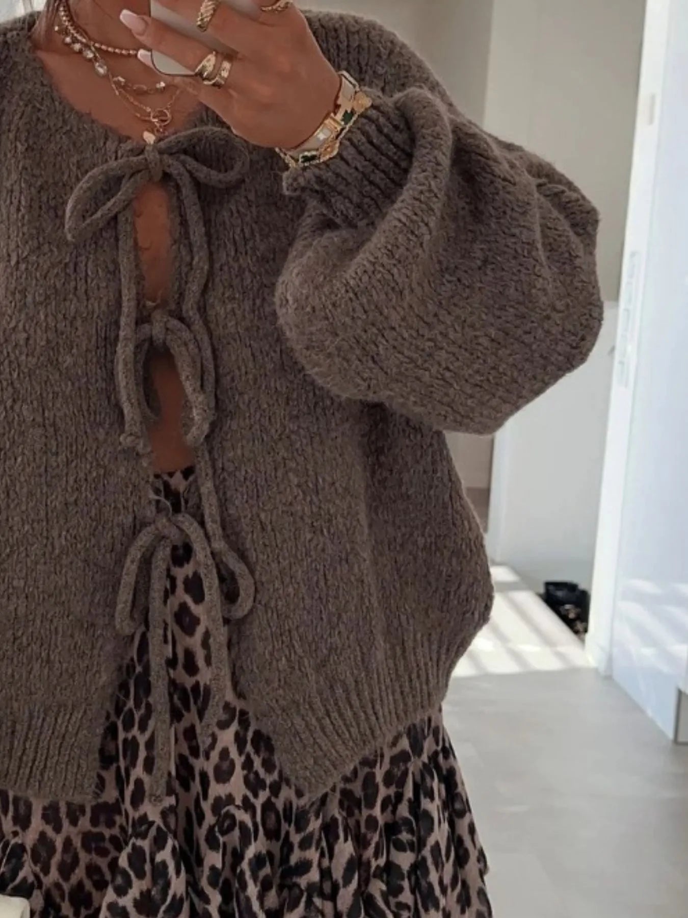 Bow Tie Front Knit Cardigan - Premium variable from Tooksie - Just $42.99! Shop now at Tooksie
