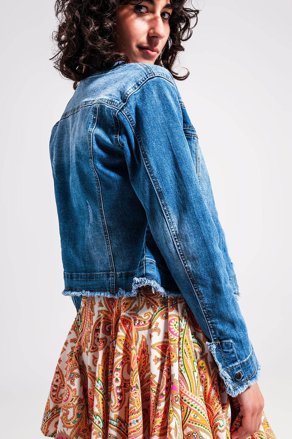 Light Wash Denim Jacket With Raw Hem Edge - Premium variable from Tooksie - Just $79.90! Shop now at Tooksie