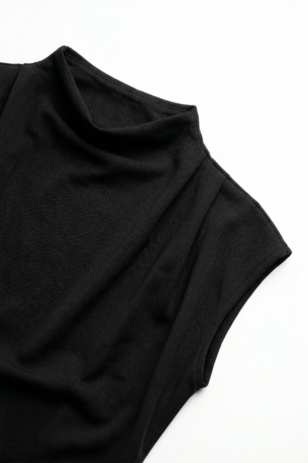 Black Lightweight Woven Asymmetric Hem Cowl Neck Sleeveless Top
