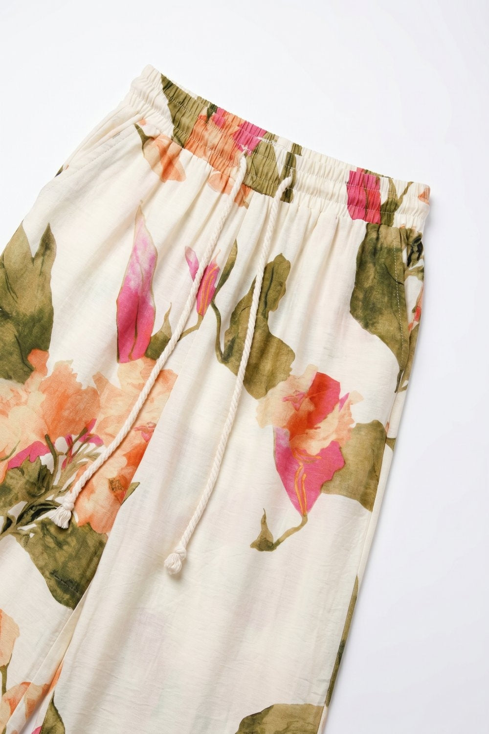 Cream Floral Print wide leg Pants
