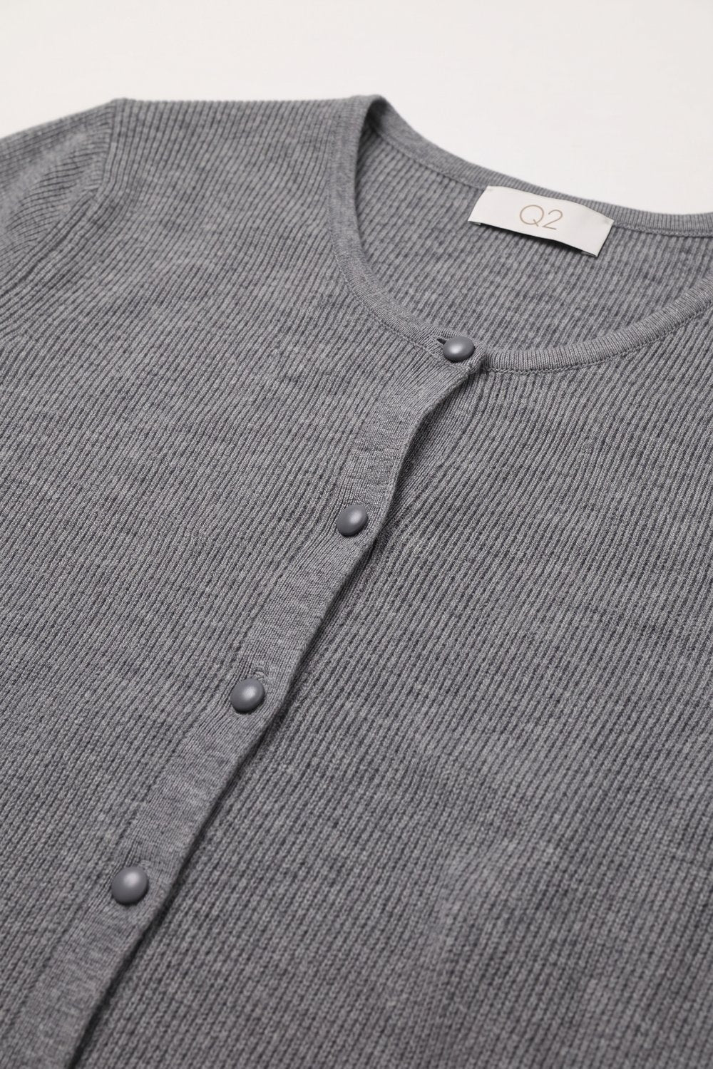Grey Ribbed Knit Button Front Crew Neck Cardigan - Premium simple from Tooksie - Just $54.90! Shop now at Tooksie