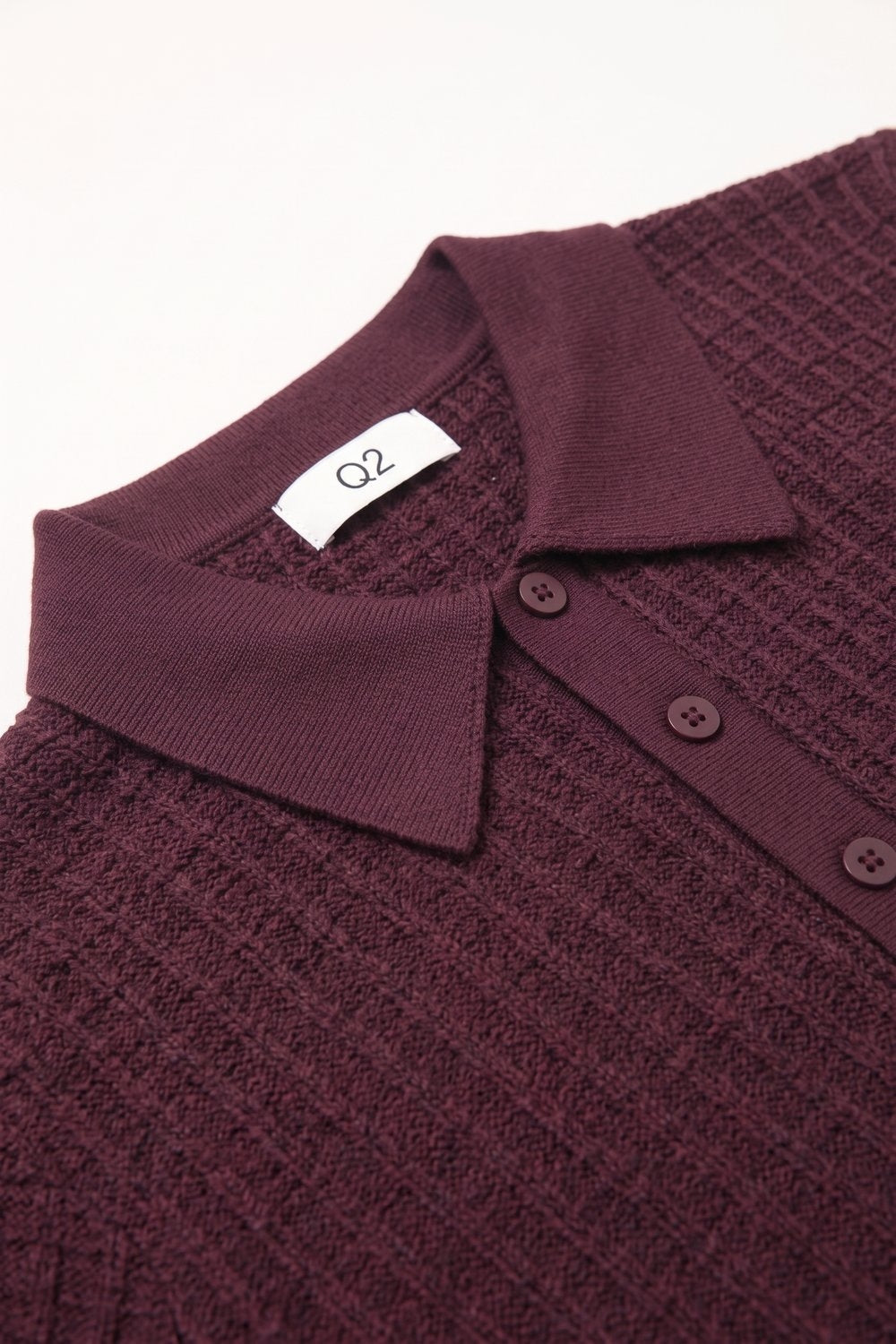 Burgundy Waffle Knit Button Down Short Sleeve Polo Sweater - Premium variable from Tooksie - Just $69.90! Shop now at Tooksie