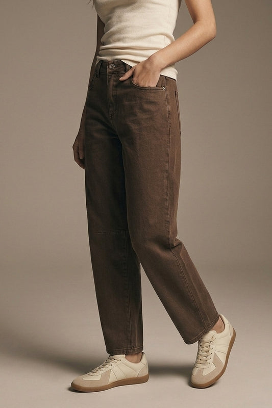 Brown Barrel Leg Jeans - Premium variable from Tooksie - Just $74.90! Shop now at Tooksie