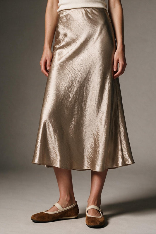 Beige Satin Bias Cut Midi Skirt - Premium variable from Tooksie - Just $69.90! Shop now at Tooksie