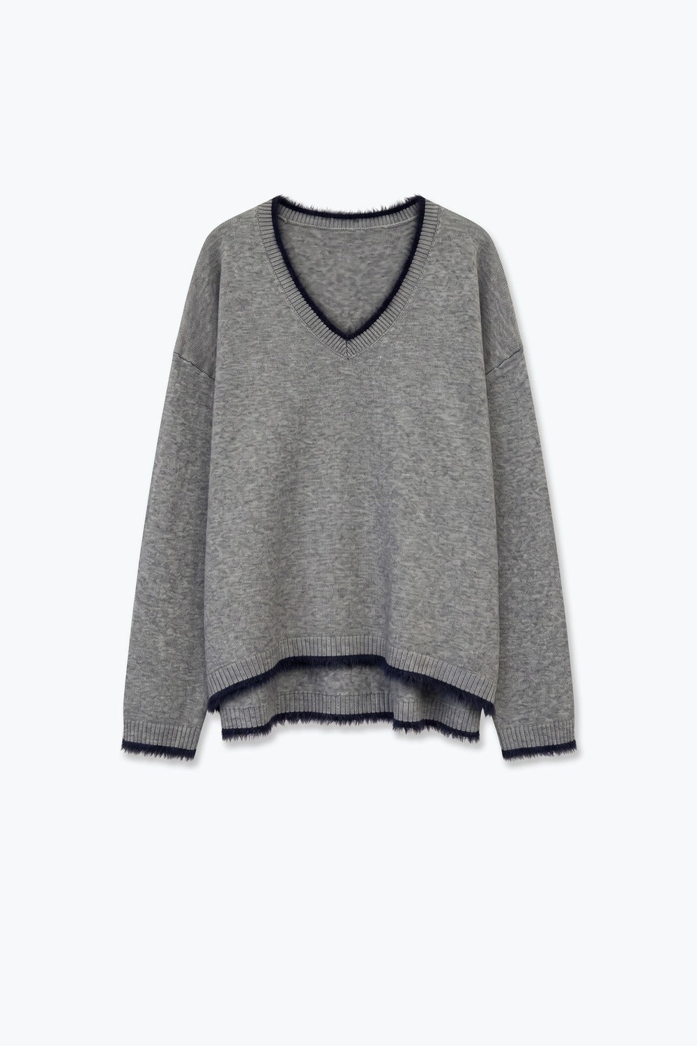 Gray V-Neck Sweater with Faux Fur Trim - Premium simple from Tooksie - Just $66.90! Shop now at Tooksie