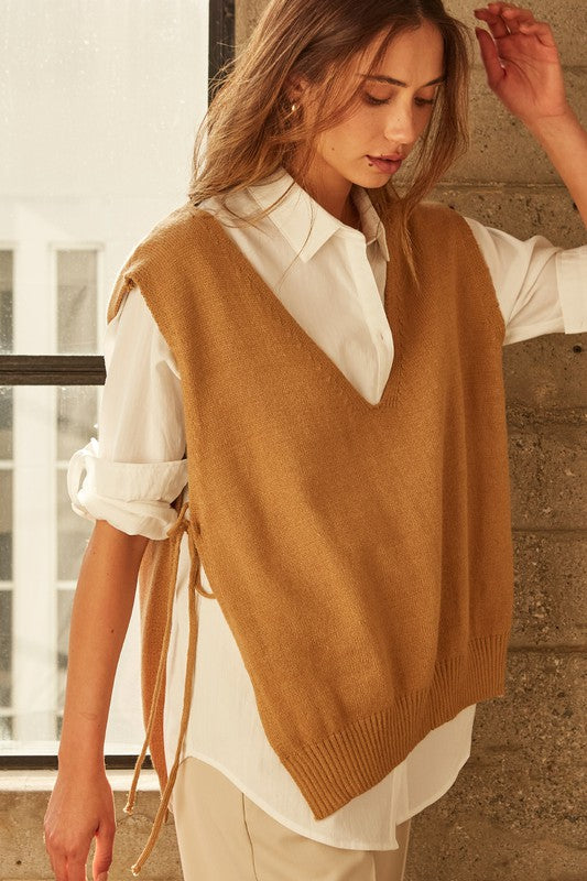 Camel Knitted Sweater Vest - Premium variable from Tooksie - Just $31.99! Shop now at Tooksie