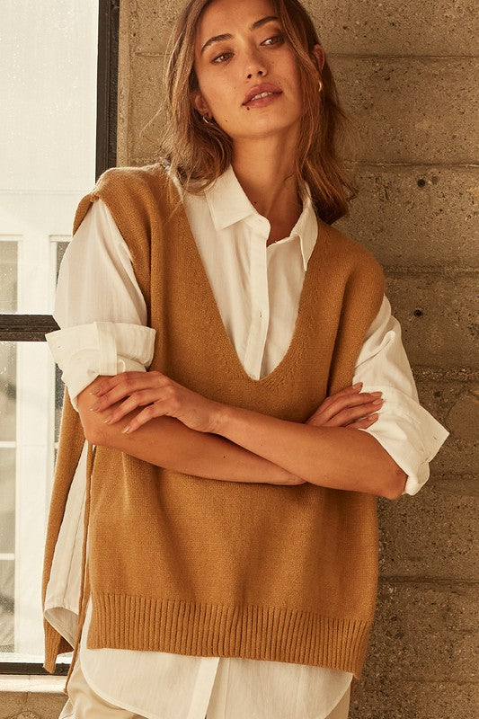 Camel Knitted Sweater Vest - Premium variable from Tooksie - Just $31.99! Shop now at Tooksie
