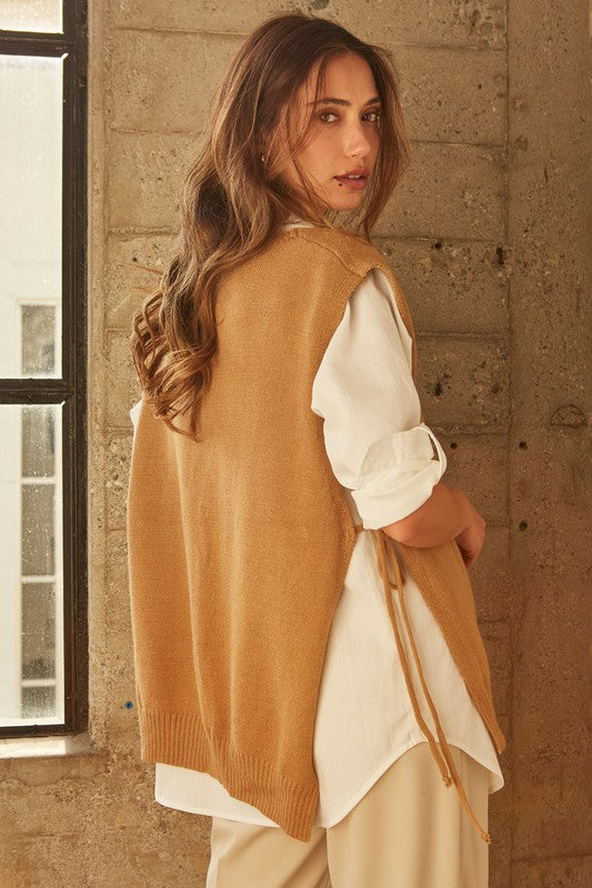 Camel Knitted Sweater Vest - Premium variable from Tooksie - Just $31.99! Shop now at Tooksie