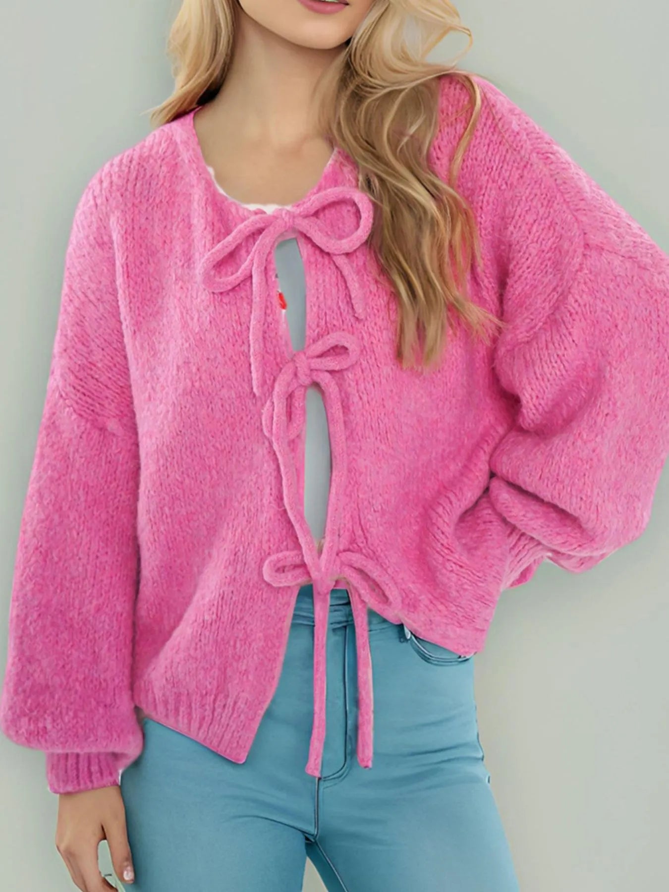 Bow Tie Front Knit Cardigan - Premium variable from Tooksie - Just $42.99! Shop now at Tooksie