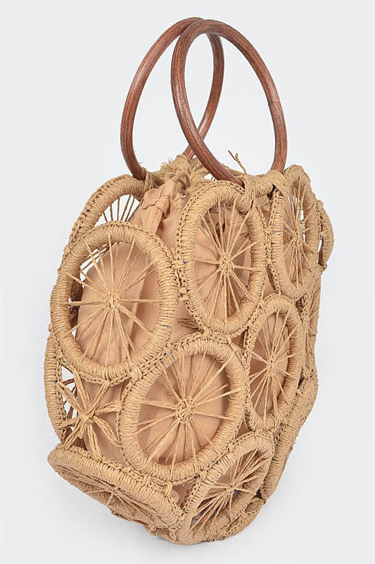 Woven Circle Handle Handbag - Premium  from Tooksie - Just $52.99! Shop now at Tooksie