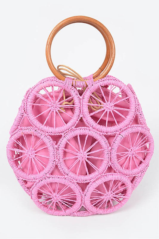 Woven Circle Handle Handbag - Premium  from Tooksie - Just $52.99! Shop now at Tooksie