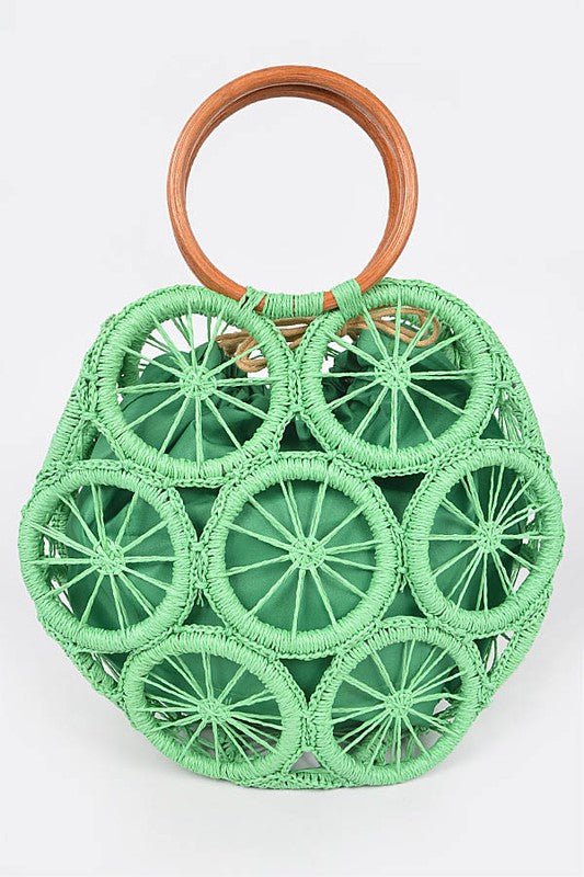 Woven Circle Handle Handbag- Premium  from Tooksie - Just $52.99! Shop now at Tooksie