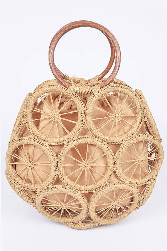 Woven Circle Handle Handbag - Premium  Tooksie - Just $52.99! Shop now at Tooksie