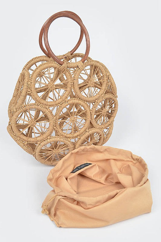 Woven Circle Handle Handbag - Premium  from Tooksie - Just $52.99! Shop now at Tooksie