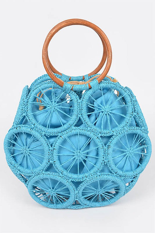Woven Circle Handle Handbag - Premium  from Tooksie - Just $52.99! Shop now at Tooksie