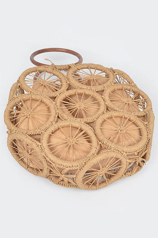 Woven Circle Handle Handbag - Premium variable from Tooksie - Just $52.99! Shop now at Tooksie