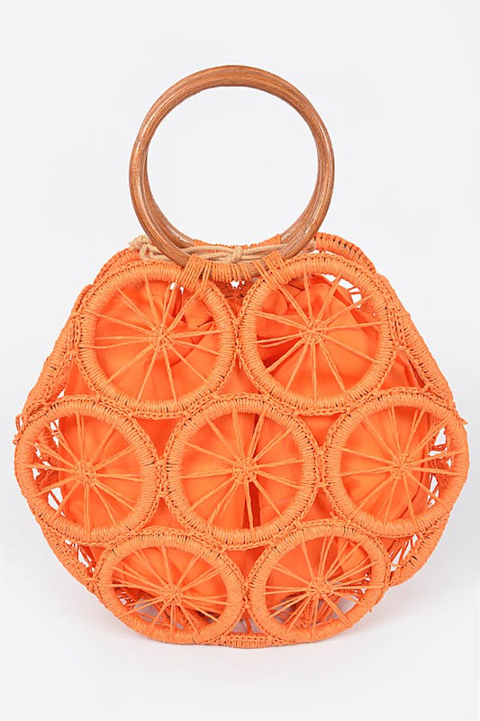 Woven Circle Handle Handbag- Premium  from Tooks - Just $52.99! Shop now at Tooksie