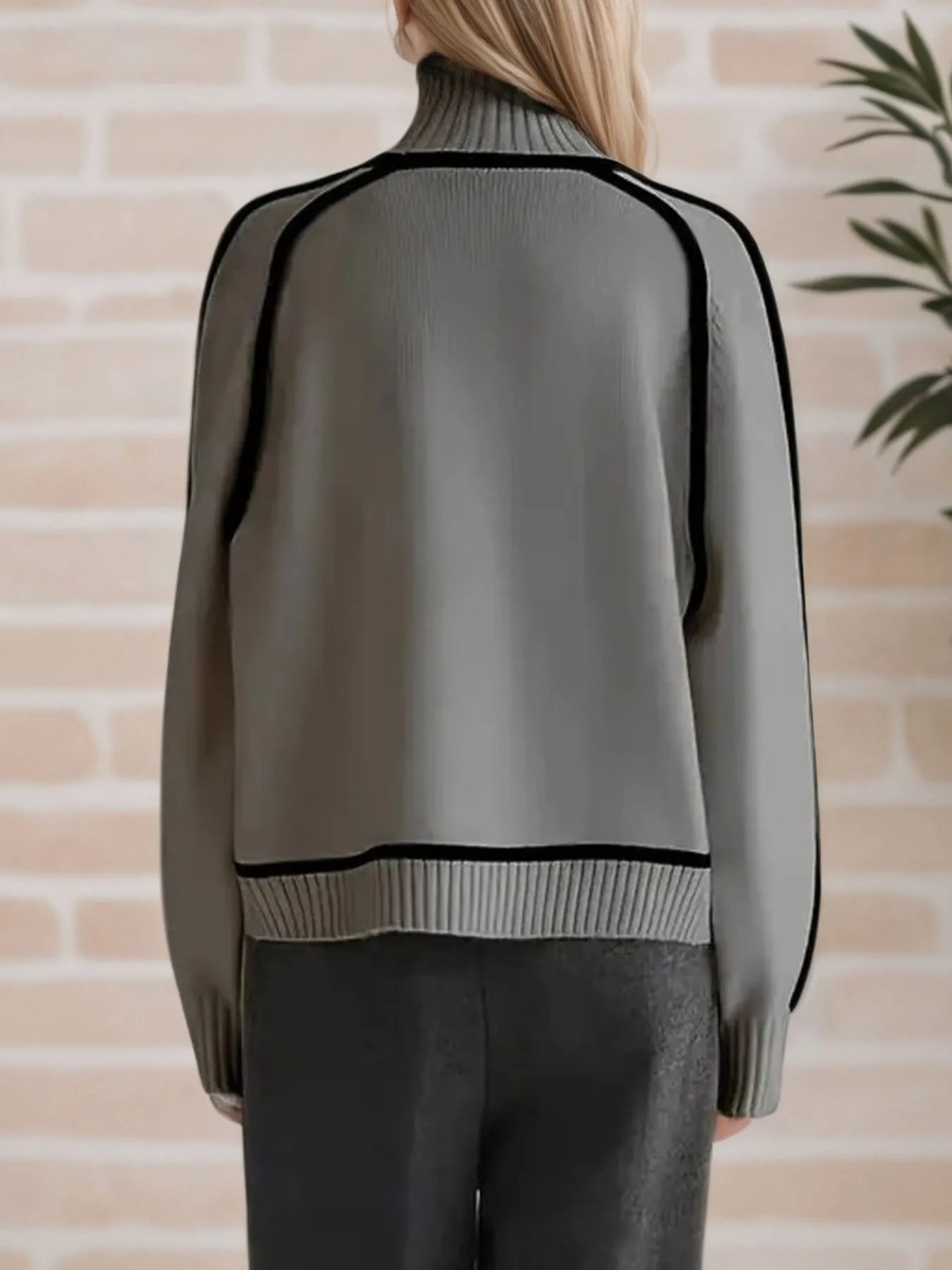 Contrast Trim Turtleneck Sweater - Premium variable from Tooksie - Just $52.99! Shop now at Tooksie