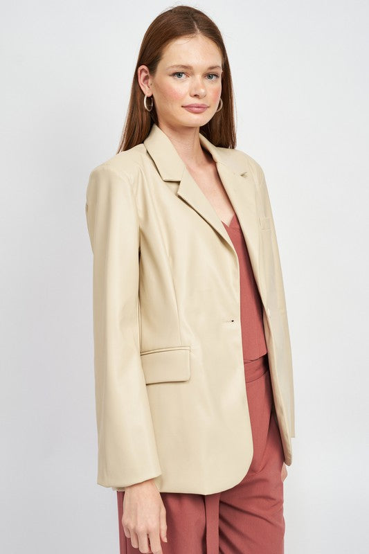 Faux Leather Blazer - Premium variable from Tooksie - Just $89.99! Shop now at Tooksie