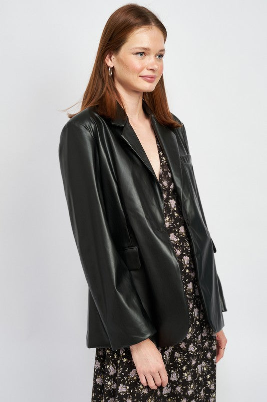 Faux Leather Blazer - Premium variable from Tooksie - Just $89.99! Shop now at Tooksie