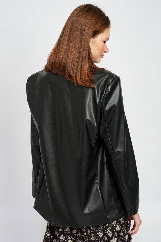Faux Leather Blazer - Premium variable from Tooksie - Just $89.99! Shop now at Tooksie