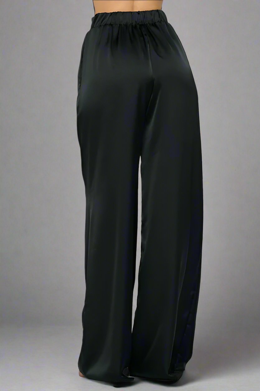 Black Satin Wide Leg Trousers - Premium variable from Tooksie - Just $101.99! Shop now at Tooksie