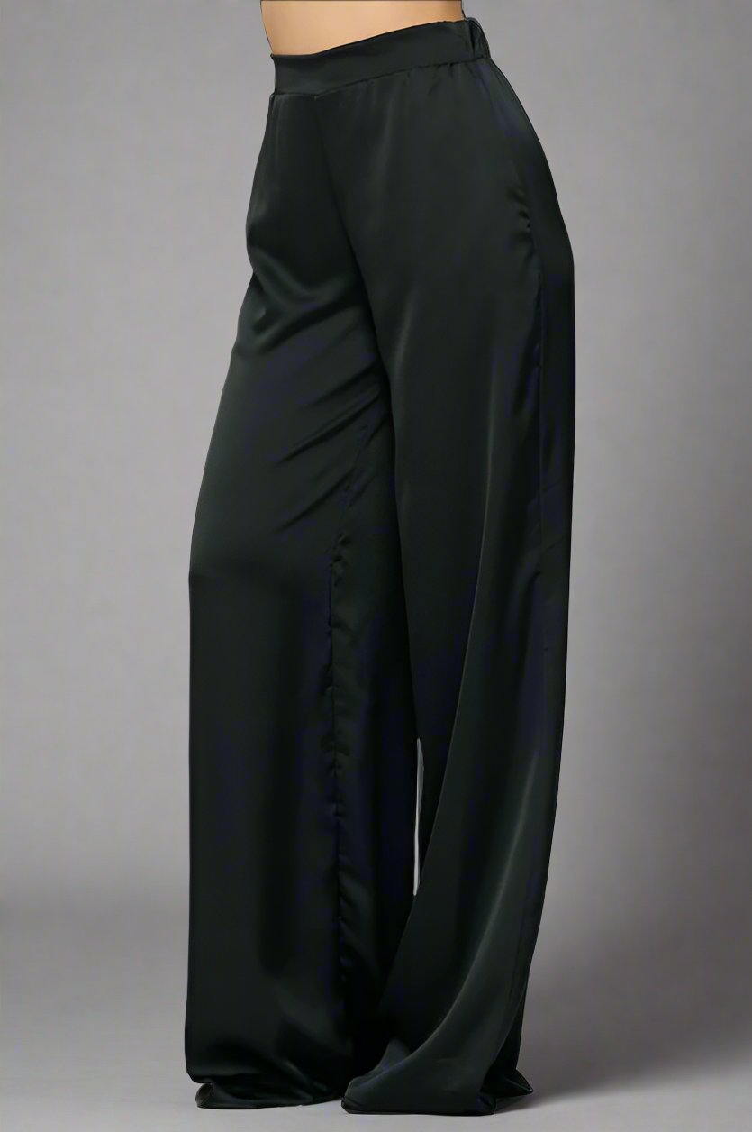 Black Satin Wide Leg Trousers - Premium variable from Tooksie - Just $101.99! Shop now at Tooksie
