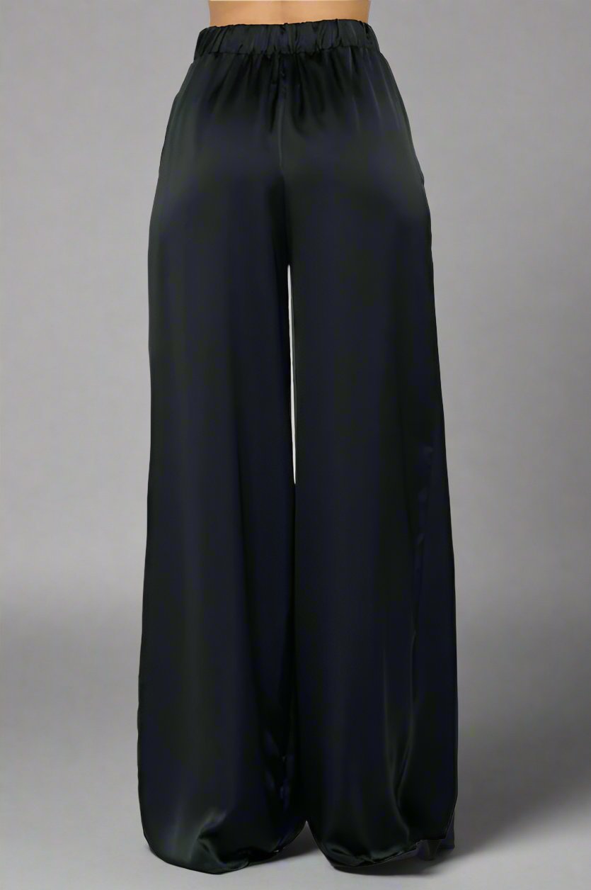 Black Satin Wide Leg Trousers - Premium variable from Tooksie - Just $101.99! Shop now at Tooksie