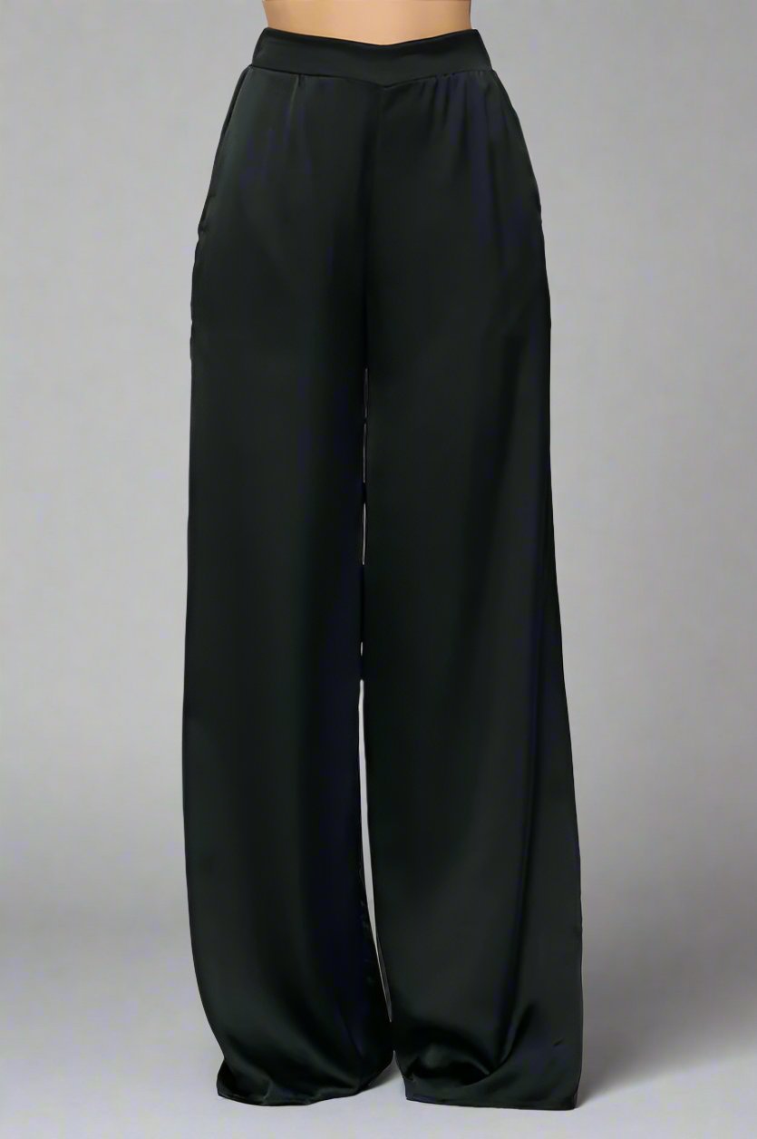 Black Satin Wide Leg Trousers - Premium variable from Tooksie - Just $101.99! Shop now at Tooksie