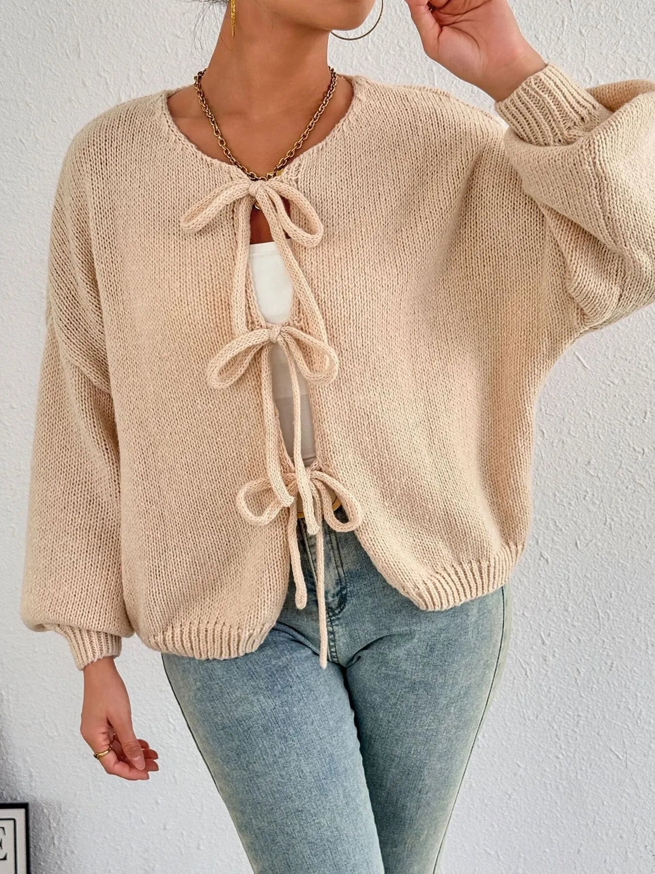 Bow Tie Front Knit Cardigan - Premium variable from Tooksie - Just $42.99! Shop now at Tooksie