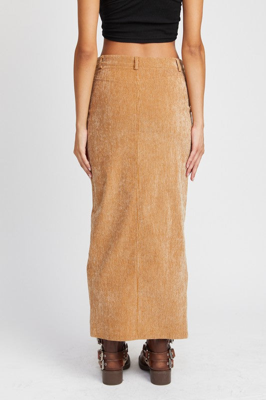 Corduroy Midi Skirt With Front Slit - Premium variable from Tooksie - Just $52.99! Shop now at Tooksie