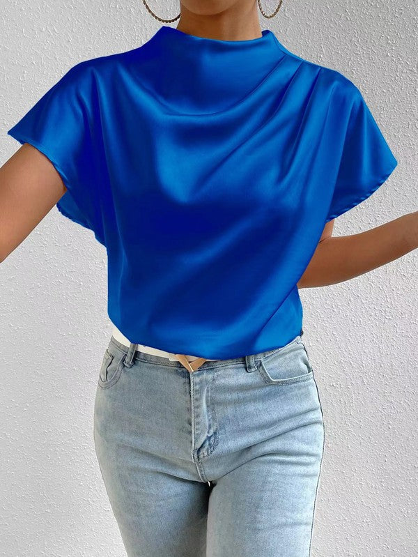 Mock Neck Satin Blouse - Premium variable from Tooksie - Just $41.99! Shop now at Tooksie