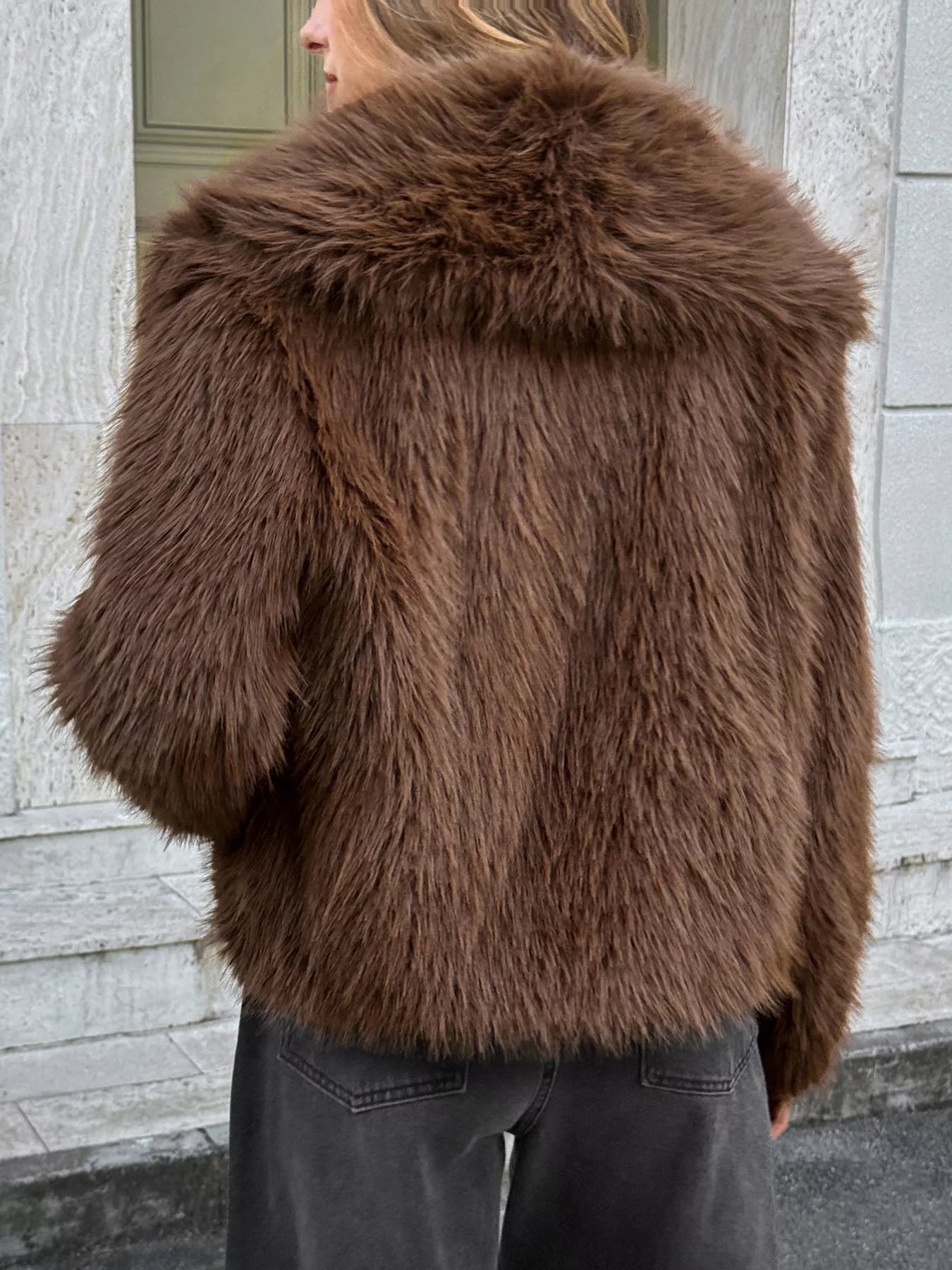 Open Front Faux Fur Cropped Jacket - Premium variable from Tooksie - Just $103.99! Shop now at Tooksie