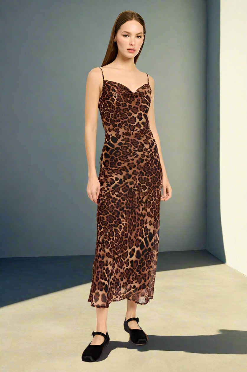 Leopard Print Spaghetti Strap Maxi Dress - Premium variable from Tooksie - Just $62.99! Shop now at Tooksie