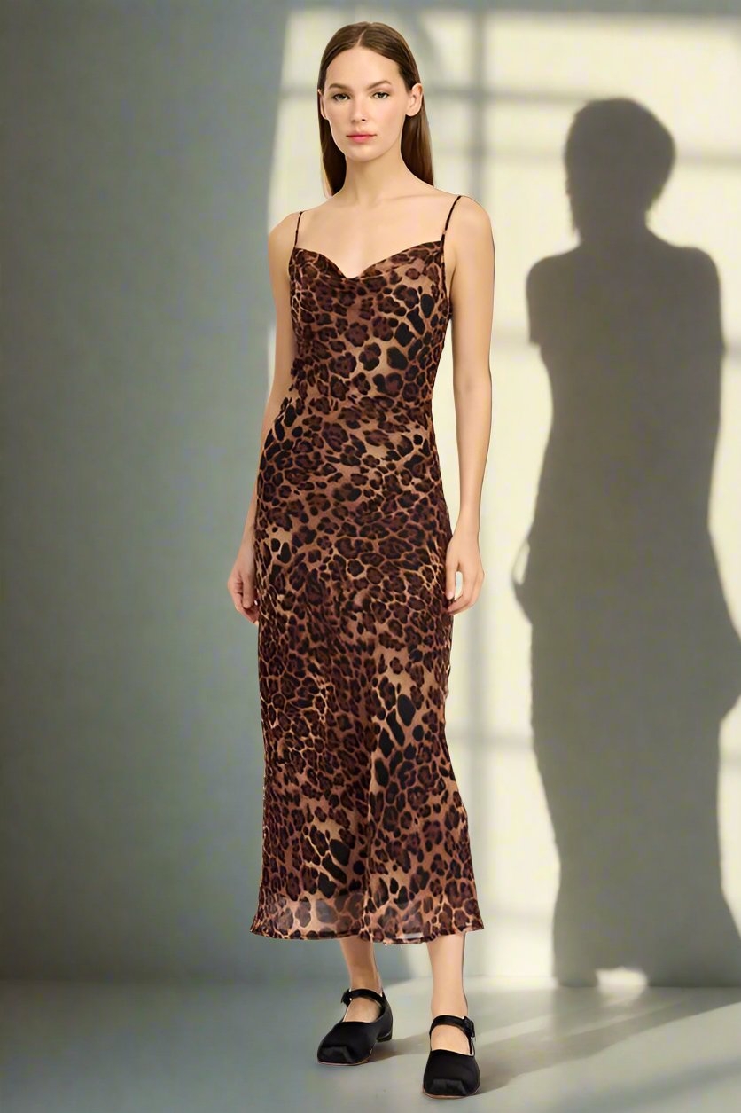 Leopard Print Spaghetti Strap Maxi Dress - Premium variable from Tooksie - Just $62.99! Shop now at Tooksie