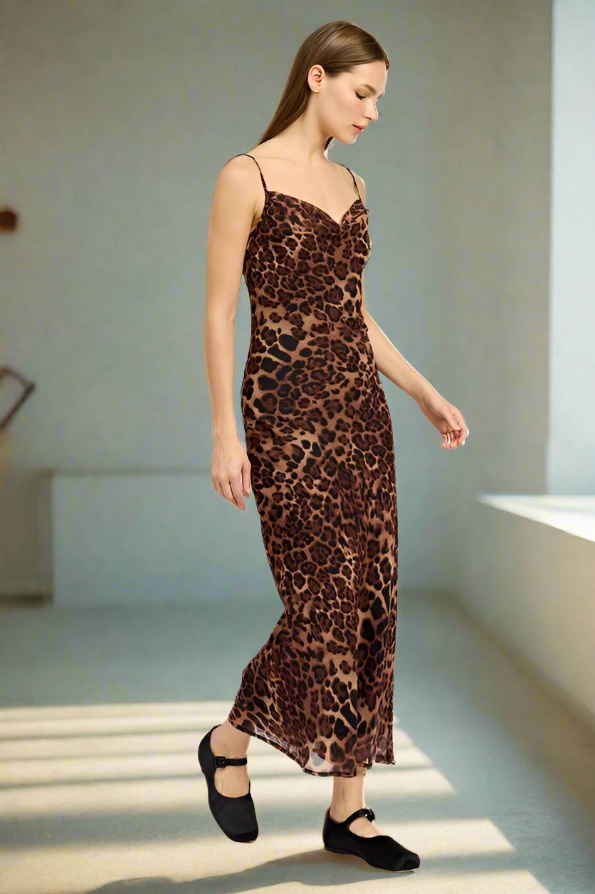 Leopard Print Spaghetti Strap Maxi Dress - Premium variable from Tooksie - Just $62.99! Shop now at Tooksie