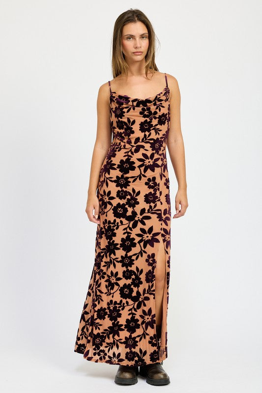 Floral Print Cowl Neck Maxi Dress - Premium variable from Tooksie - Just $68.99! Shop now at Tooksie