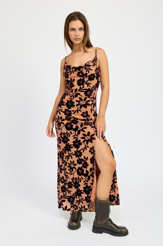 Floral Print Cowl Neck Maxi Dress - Premium variable from Tooksie - Just $68.99! Shop now at Tooksie