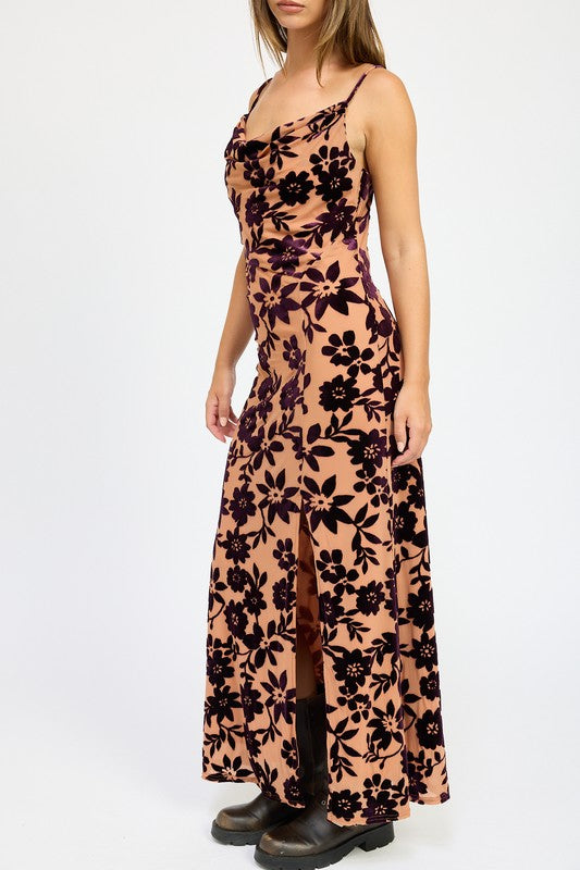 Floral Print Cowl Neck Maxi Dress - Premium variable from Tooksie - Just $68.99! Shop now at Tooksie