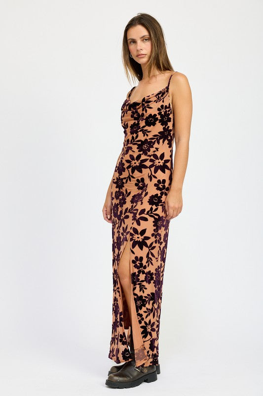 Floral Print Cowl Neck Maxi Dress - Premium variable from Tooksie - Just $68.99! Shop now at Tooksie