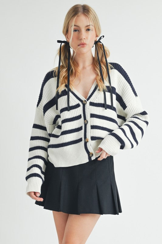 Navy Striped Cardigan - Premium variable from Tooksie - Just $62.99! Shop now at Tooksie