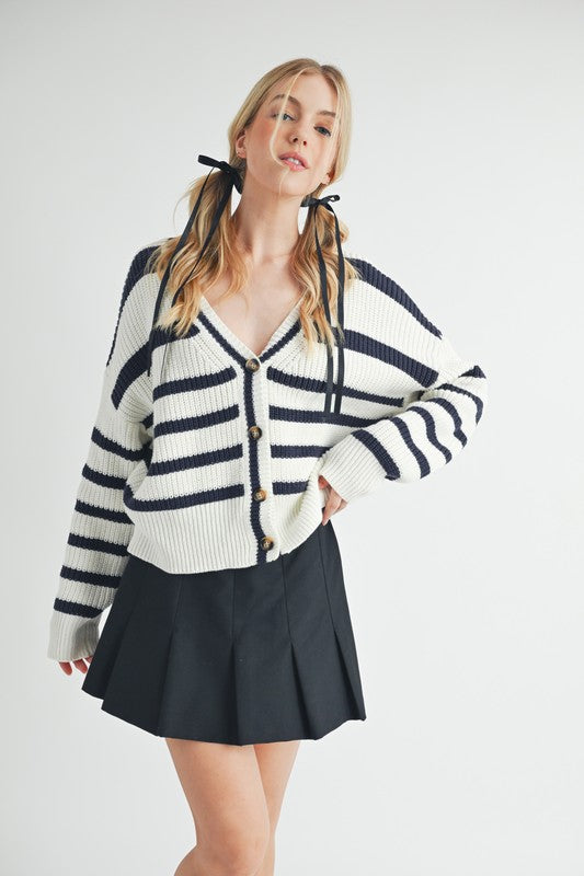 Navy Striped Cardigan - Premium variable from Tooksie - Just $62.99! Shop now at Tooksie