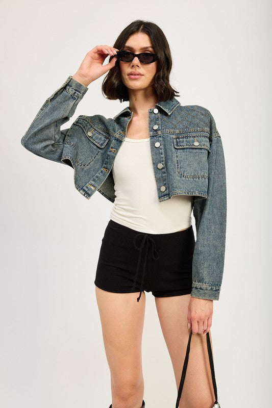 Embroidered Denim Crop Jacket - Premium variable from Tooksie - Just $71.99! Shop now at Tooksie