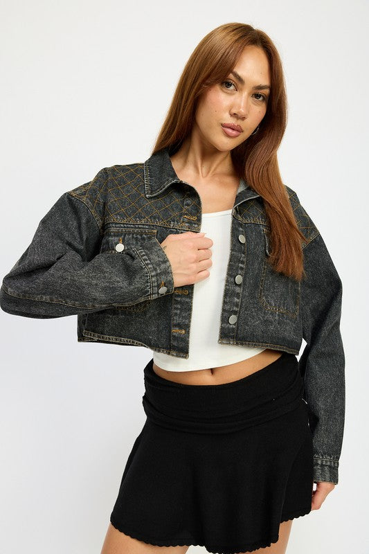 Embroidered Denim Crop Jacket - Premium variable from Tooksie - Just $71.99! Shop now at Tooksie