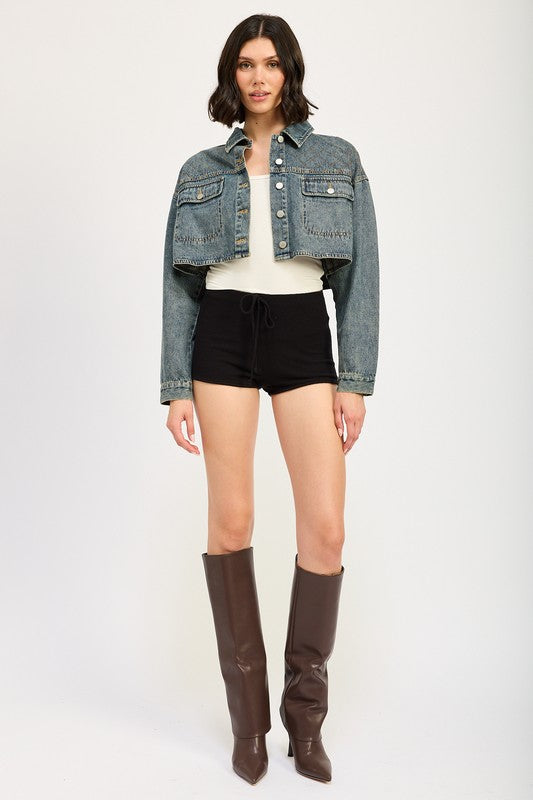 Embroidered Denim Crop Jacket - Premium variable from Tooksie - Just $71.99! Shop now at Tooksie